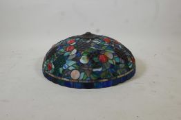 A vintage Tiffany style hanging lamp shade with grape and fruit designs, 23" diameter, A/F minor