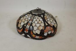 A vintage Tiffany style pendant ceiling lamp shade, 23" diameter, minor damage to rim, late C20th