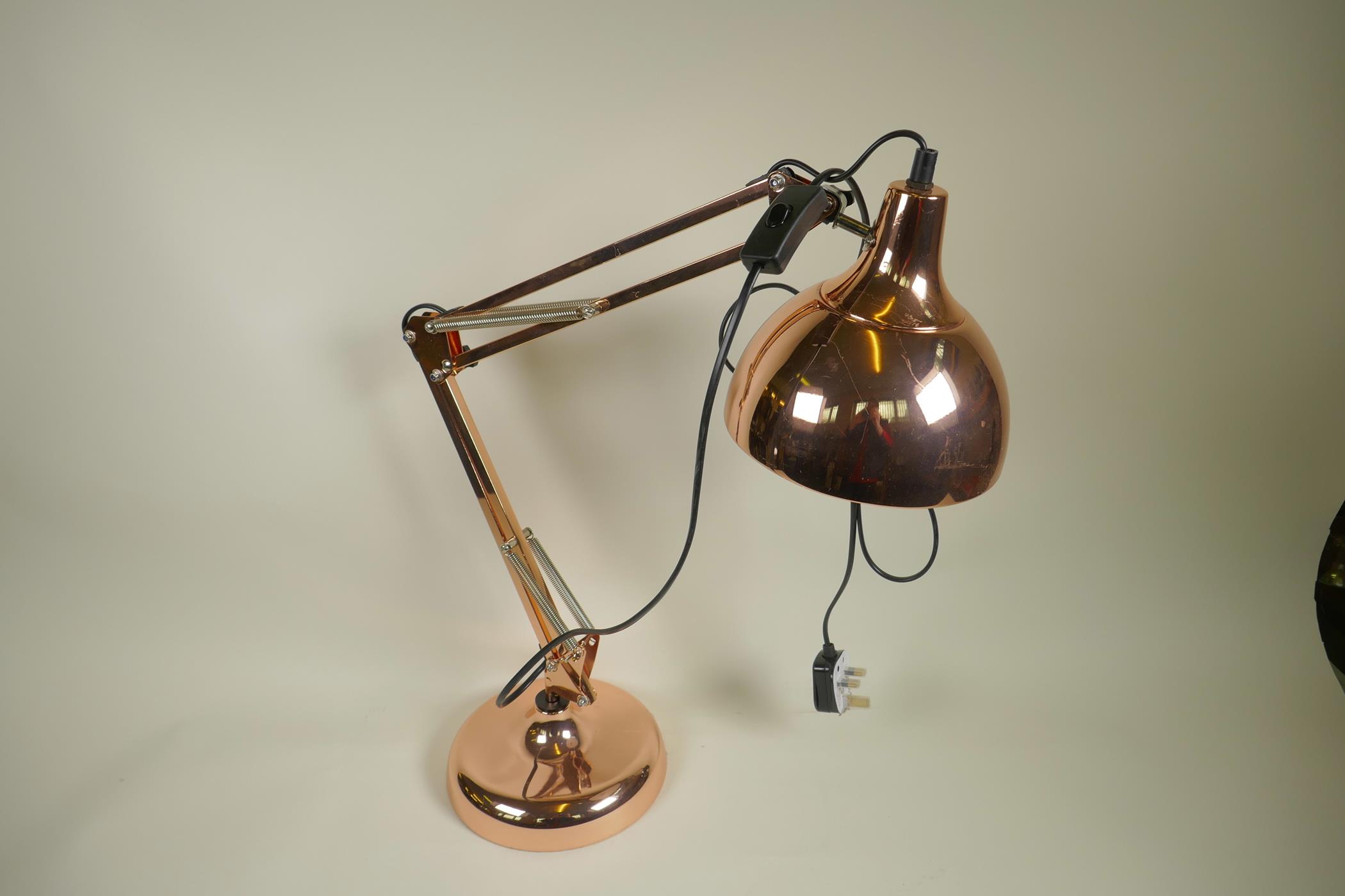 A copper plated Anglepoise style lamp, 26" - Image 2 of 2