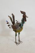 A vintage painted and enamelled steel figure of a cockerel, 25" high, A/F