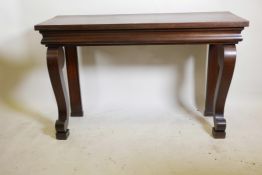 A William IV mahogany console table, with moulded frieze and scrolled supports, 50" x 19" x 31"