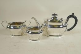 A silver three piece teaset, hallmarked Sheffield 1923, gross 1196 grams