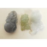 Three small Chinese carved jade amulets, largest 1½" long