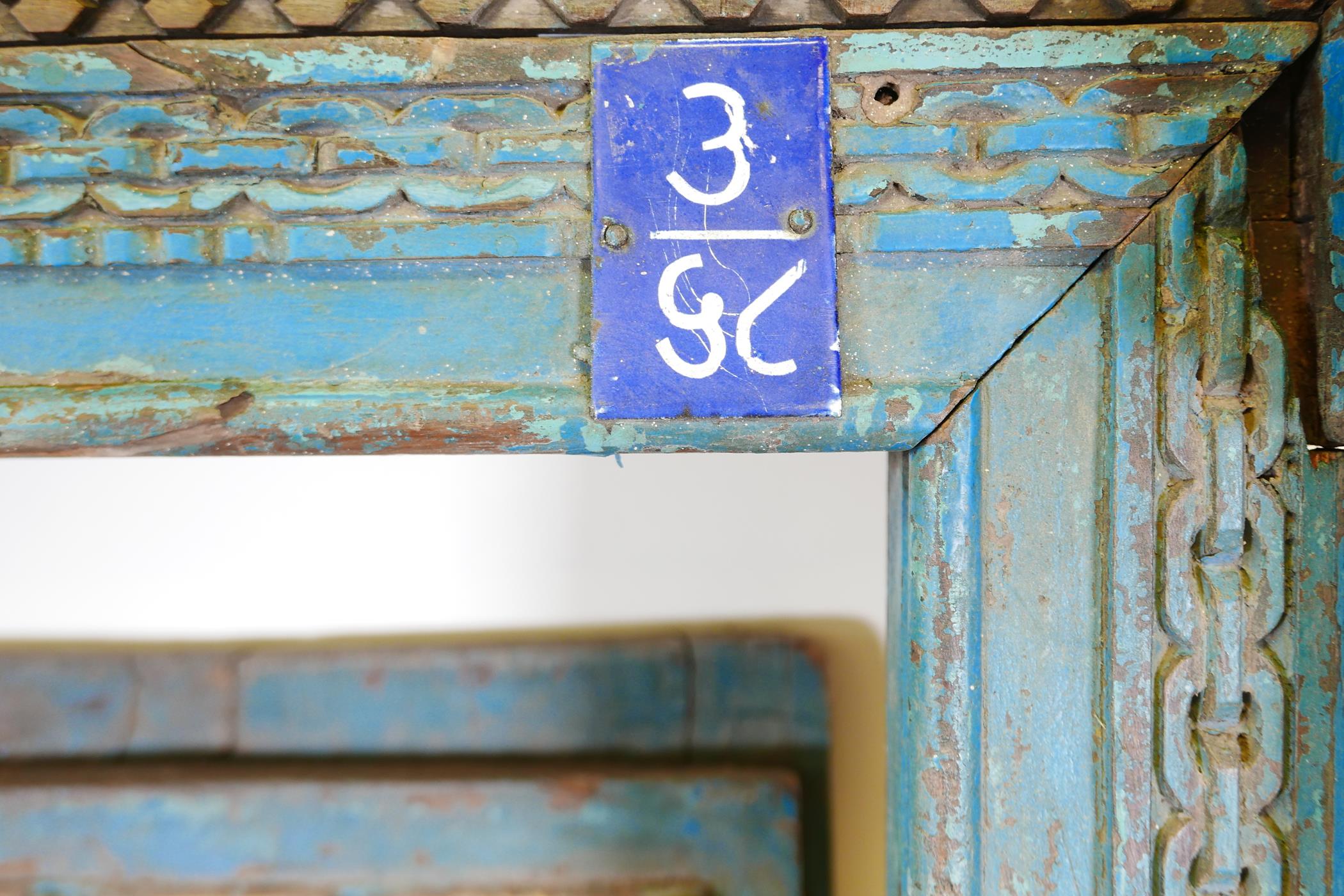 Architectural salvage: A pair of Indian hardwood panelled storm doors, with brass sheathed iron - Image 7 of 12