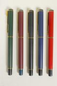 A collection of five Parker 'Rialto' Series 88 fountain pens, 5" long