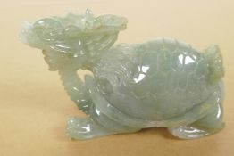 A Chinese carved grey jade figure of a dragon tortoise, 3" long (136 grams)