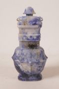 A Japanese lapis lazuli koro and cover, 7½" high