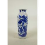 An early C20th Chinese blue and white porcelain vase decorated with figures in a mountain landscape,