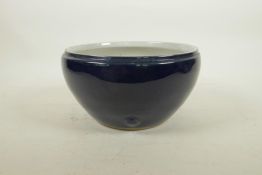 A Chinese powder blue glazed porcelain bowl/pot, 8½" diameter