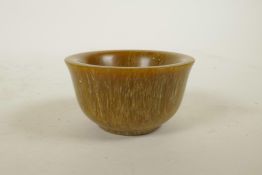 A Chinese faux horn tea bowl, 3½" diameter