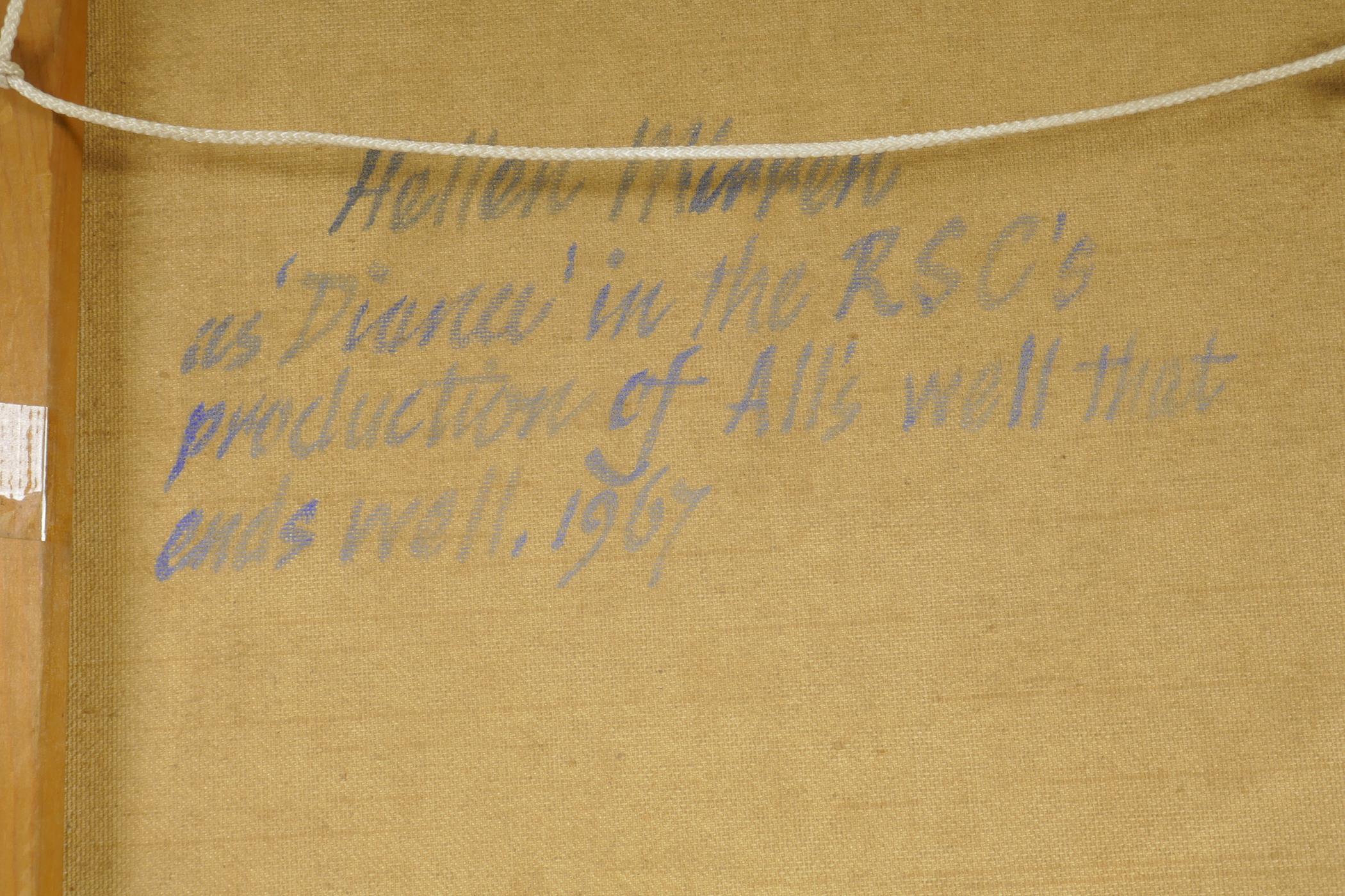 Portrait of Helen Mirren, signed Keene, inscribed verso 'Helen Mirren as Diana in the RSC's - Image 5 of 5