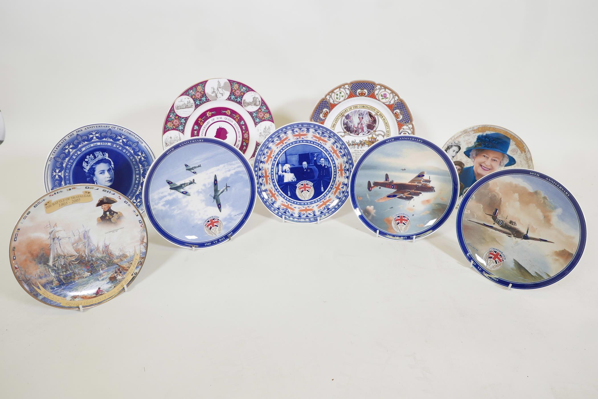 Numerous patriotic commemorative wall plates, including five Wedgwood special editions featuring