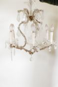 A Continental glass and brass six branch chandelier, A/F, 23" diameter