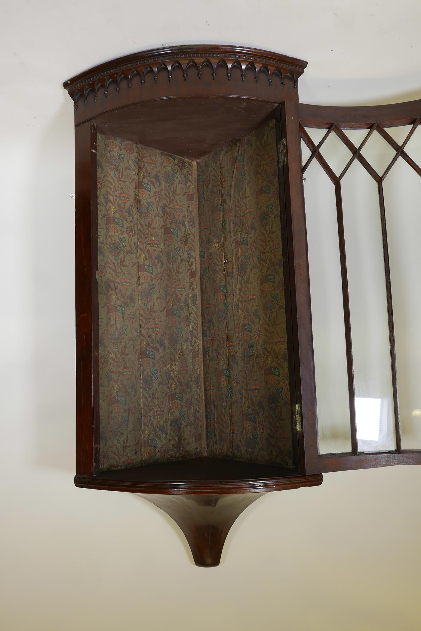 A Georgian mahogany bowfront hanging corner display cabinet, with arched top and single astragal - Image 3 of 3