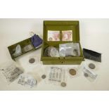 Of numismatic interest, a quantity of British coins including a replica Elizabeth I sixpence, eleven