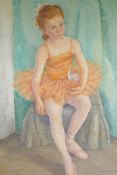 Portrait of a young ballerina, signed Bess Defries Brady, artist's label verso, unframed oil on