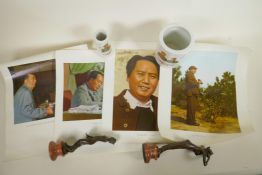 A Chinese porcelain brush pot with decoration of Chairman Mao, and another smaller, together with