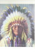 A framed colour print portrait of Chieftain 'Little Bear' by Henry Balink, 15" x 14"