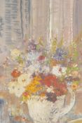 C.A. Hunt, still life, vase of flowers, oil on card, 16" x 18"
