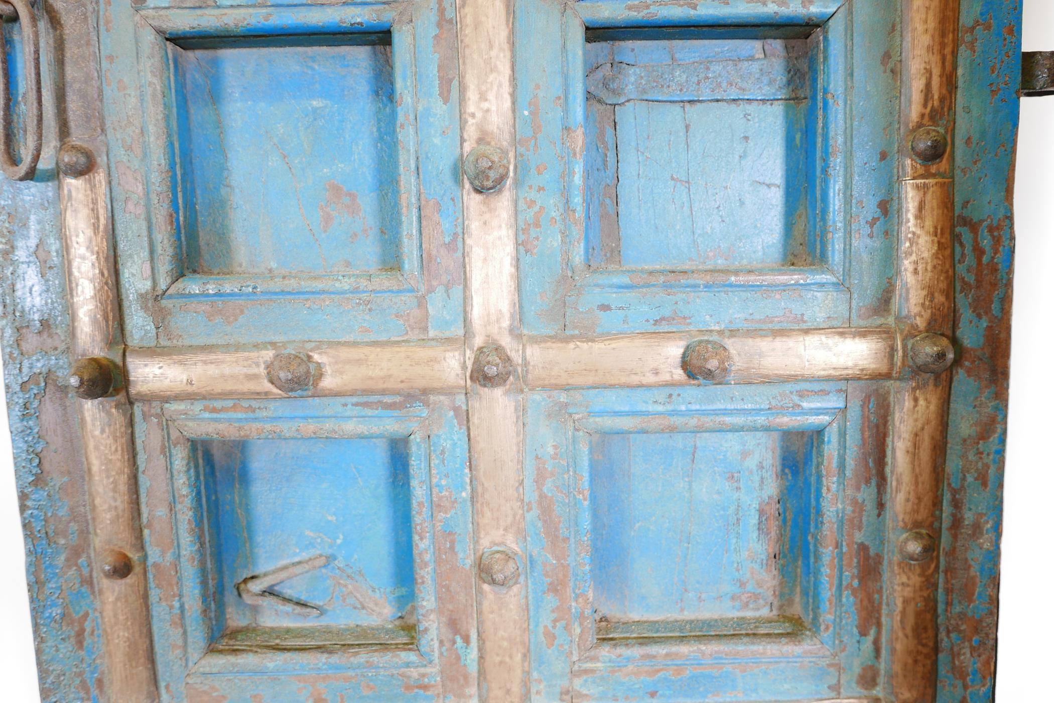 Architectural salvage: A pair of Indian hardwood panelled storm doors, with brass sheathed iron - Image 10 of 12