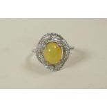 A 925 silver, opal and cubic zirconium dress ring, approximate size 'O'