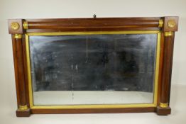 A Regecny rosewood and parcel gilt overmantel mirror, 36" x 22½"