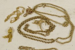 A collection of 9ct gold chains, pendants and charms etc gross 28 grams
