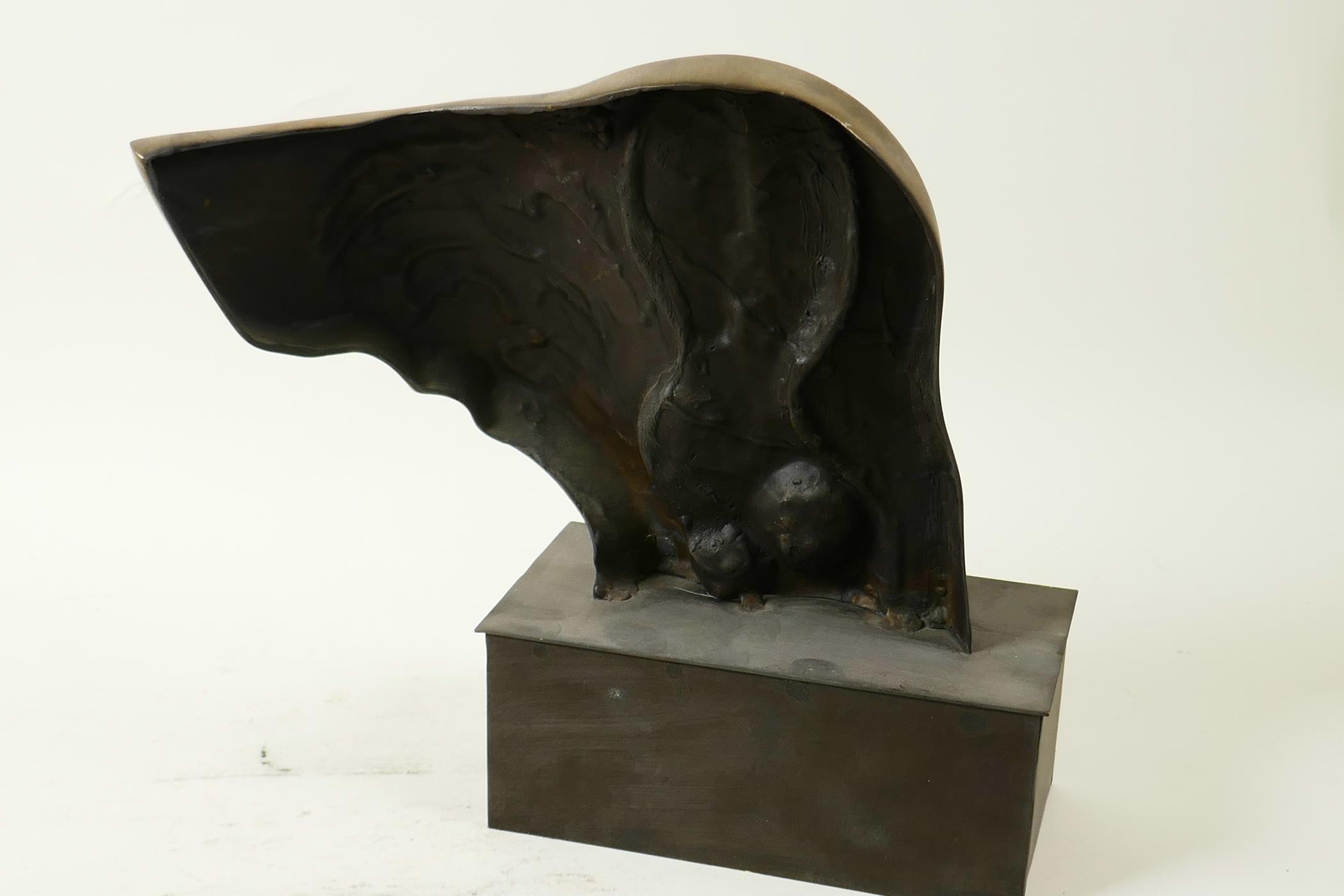 A modernist pressed bronze sculpture in the style of Picasso on a rectangular plinth, 9" high - Image 3 of 4