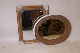 A C19th watergilt moulded frame with inset mercury mirror glass and an oval frame with raised laurel