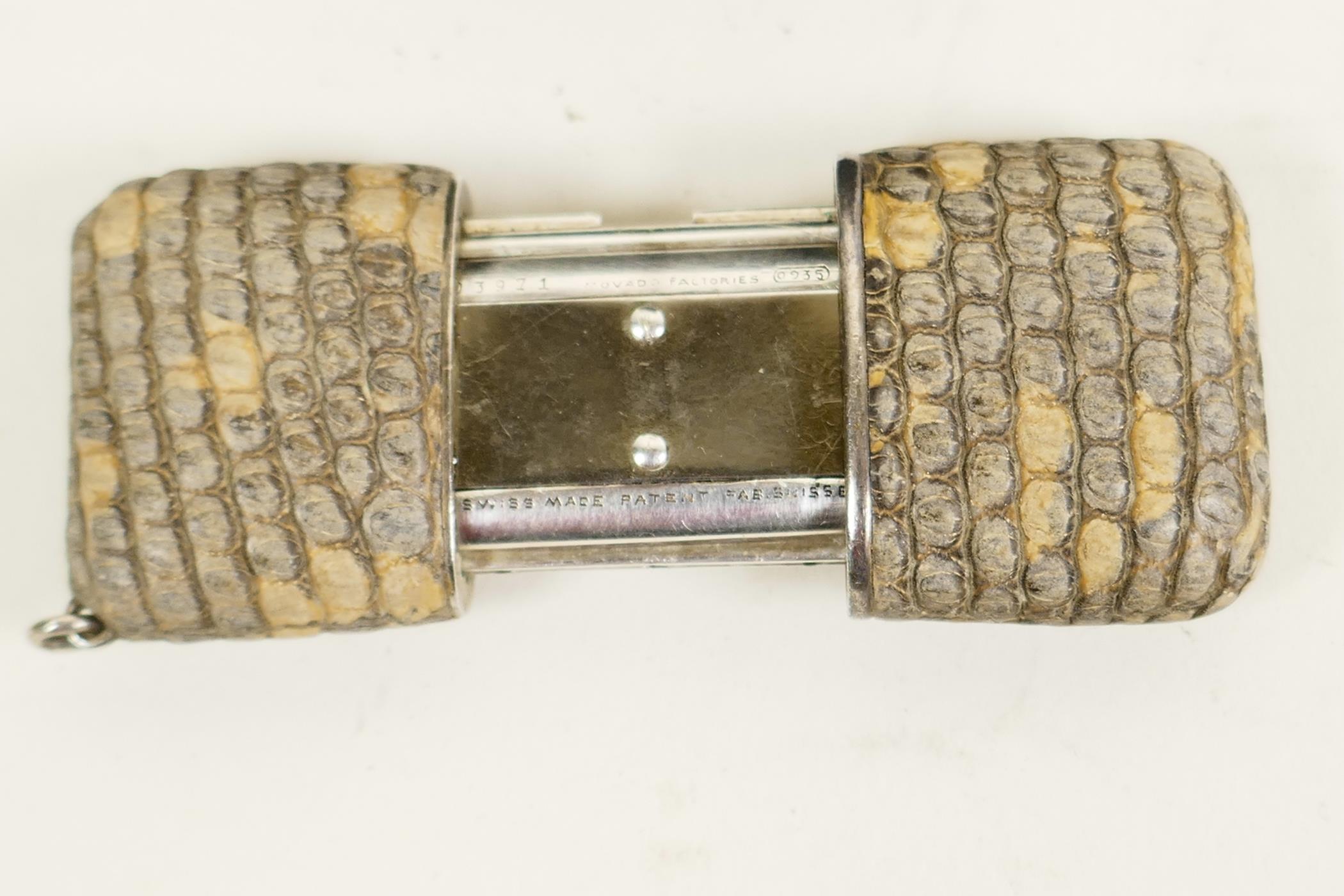 A Movado 'Baby Ermeto' purse watch with snakeskin case in its original presentation box, 1¾" long - Image 4 of 5