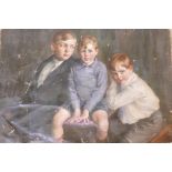 Mario Micheletti, portrait of three boys, oil on canvas, A/F no stretcher, signed and dated 1921,
