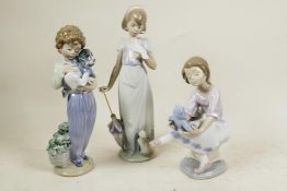 Three boxed Lladro figures, child with teddy bear, 'Best Friend' 07620, child with puppy 7.609 and