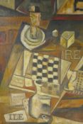 Jules Hansen, early C20th, Cubist still life, oil on canvas laid on board, 17" x 24"