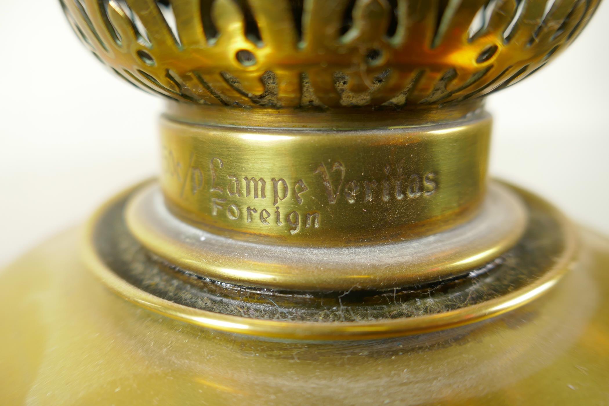 Three late Victorian brass oil lamp burners including glass chimneys, two beautifully cast in a - Image 4 of 6