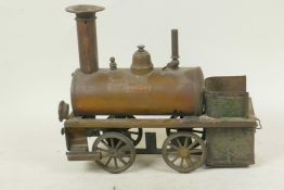 A copper and brass live steam model of the locomotive Vulkan, 9" long