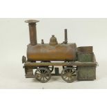 A copper and brass live steam model of the locomotive Vulkan, 9" long