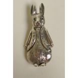 A novelty sterling silver brooch in the form of Peter Rabbit, 1½"