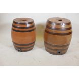 A C19th Doulton Lambeth ten gallon stoneware barrel, impressed maker's mark, 20" high, and a