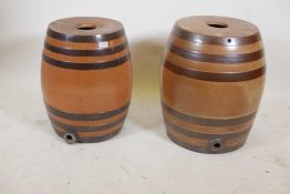 A C19th Doulton Lambeth ten gallon stoneware barrel, impressed maker's mark, 20" high, and a