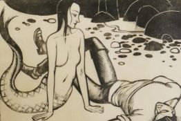 Monica Rawlins (British, 1903-1990), 'The Mermaid', limited edition woodcut, signed in pencil