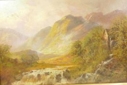 M. Ansell (Jameison), highland scene with waterfall and mill, 24" x 16"