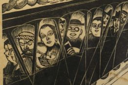 Monica Rawlins (British, 1903-1990), 'A Passing Train (Spanish)', 1920s, limited edition woodcut,