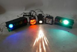 A quantity of DJ lights to include two four light sequencers, a strobe and a colour strobe etc