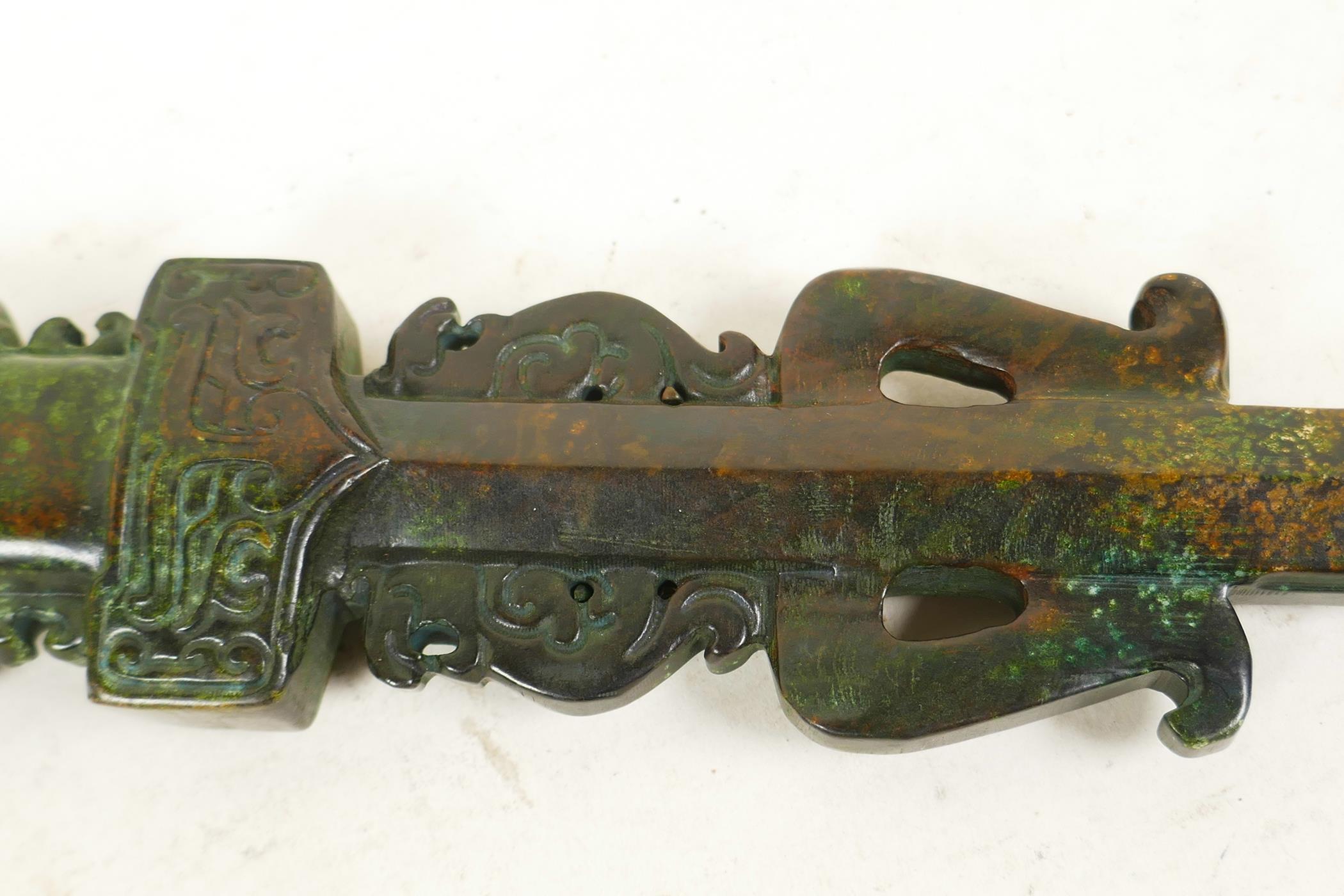 A carved hardstone ceremonial dagger, 9½" - Image 3 of 4