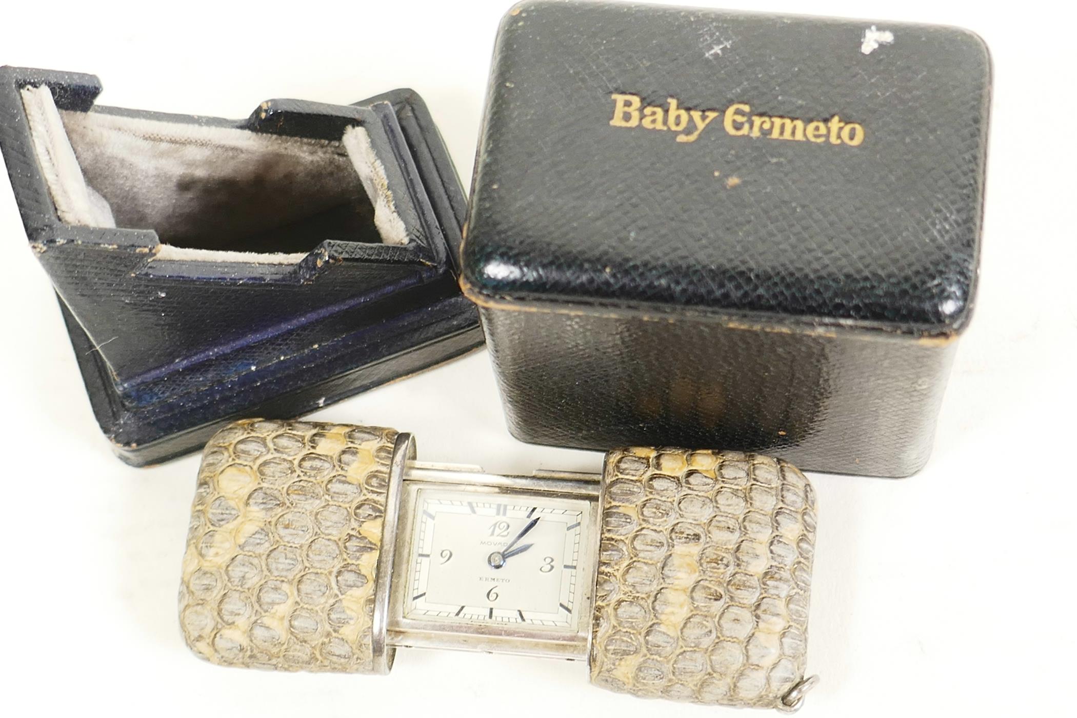 A Movado 'Baby Ermeto' purse watch with snakeskin case in its original presentation box, 1¾" long - Image 5 of 5