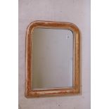 A French Louis Phillipe gilt wall mirror with distressed finish, 22" x 17"
