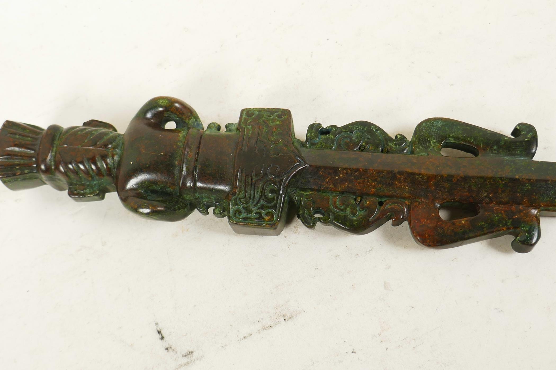 A carved hardstone ceremonial dagger, 9½" - Image 4 of 4