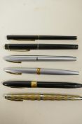 A collection of six Sheaffer miscellaneous fountain pens with 14ct gold nibs, 5½" long