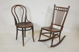 A Thonet style bentwood rocking chair and a standard chair