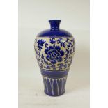 A Chinese pottery meiping vase with blue glazed lotus flower decoration, produced for the Islamic